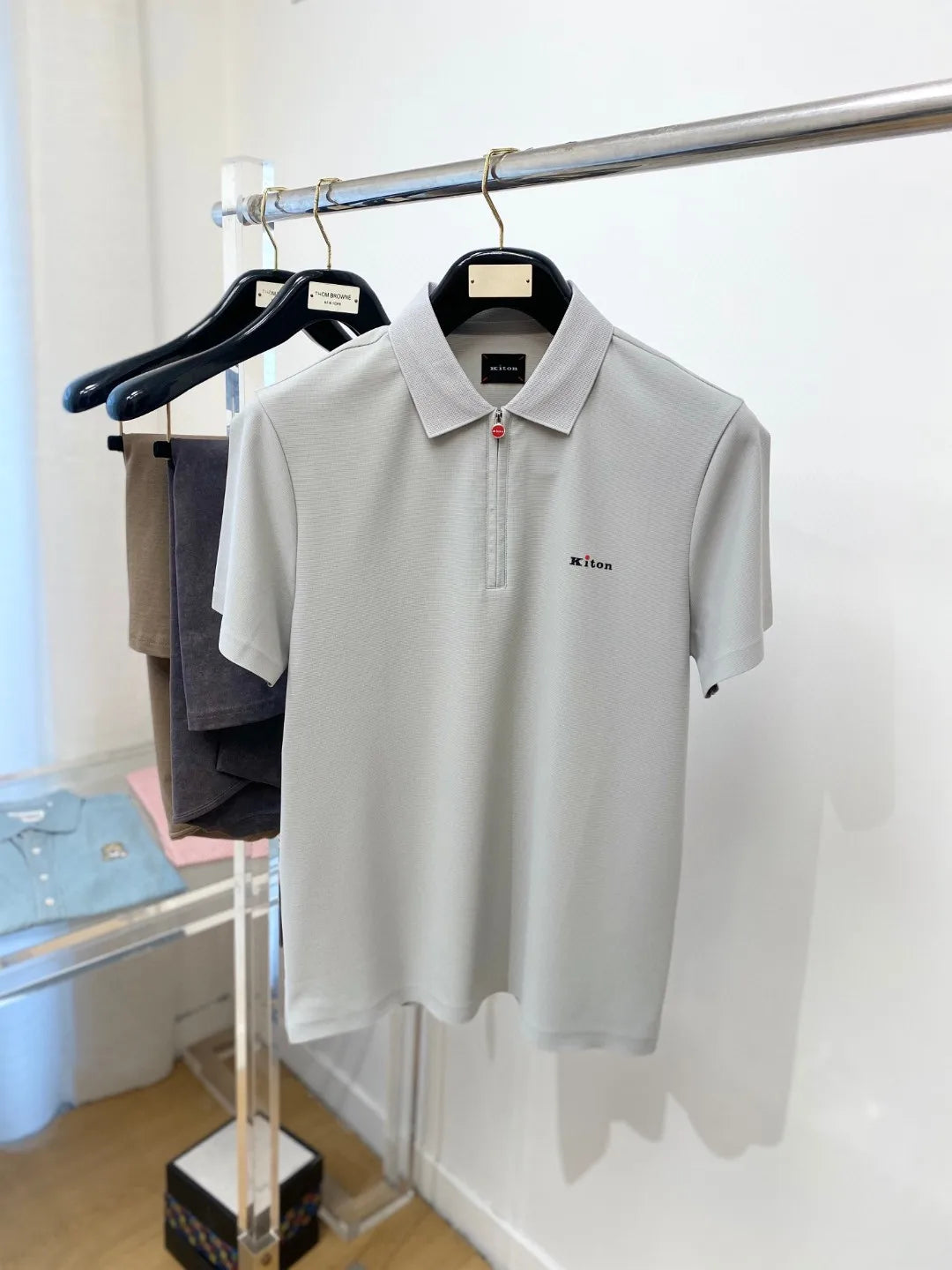 Kiton Men's 2025 Spring and Summer New Kiton Little Red Dot Lapel Business Casual Short Sleeve POLO Shirt