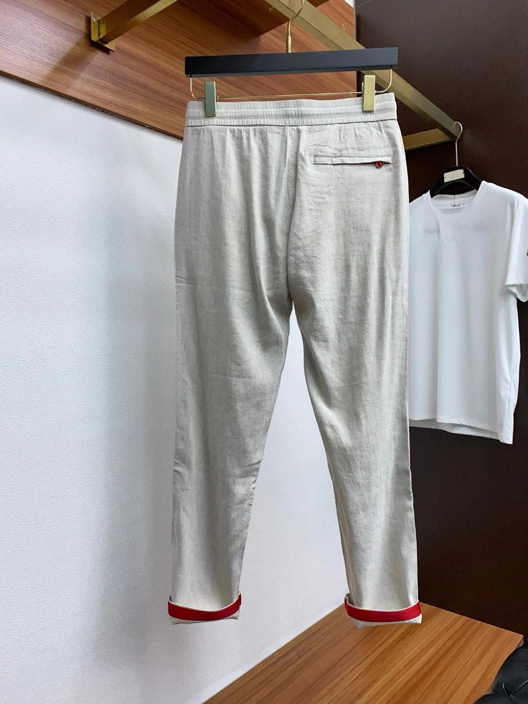 Italian Kiton cotton and linen light elastic waist tether straight casual pants
