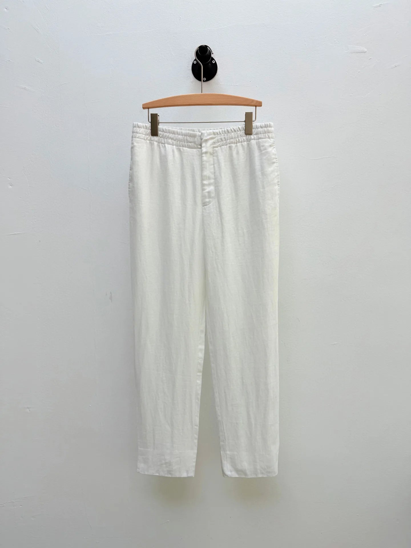 High quality, old money style 100% linen, elastic waist fashion loose straight linen casual trousers
