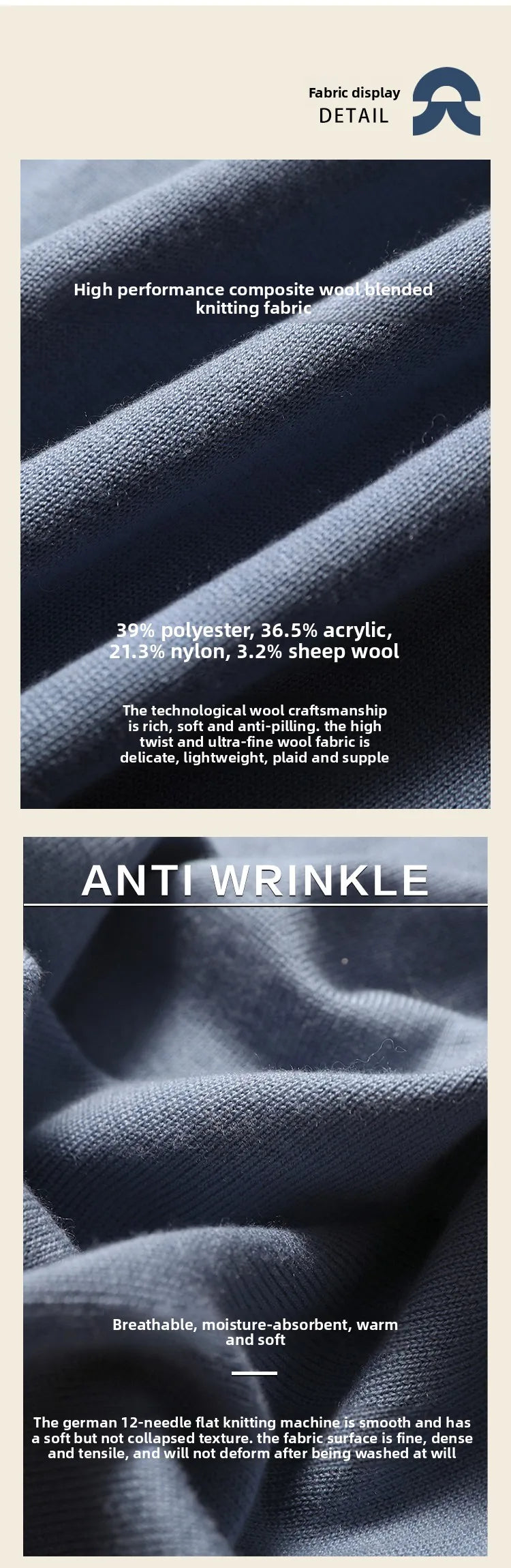 ZZ series classic Italian light luxury, spring and autumn wool blended men's crew neck knitted sweater anti-pilling sweater