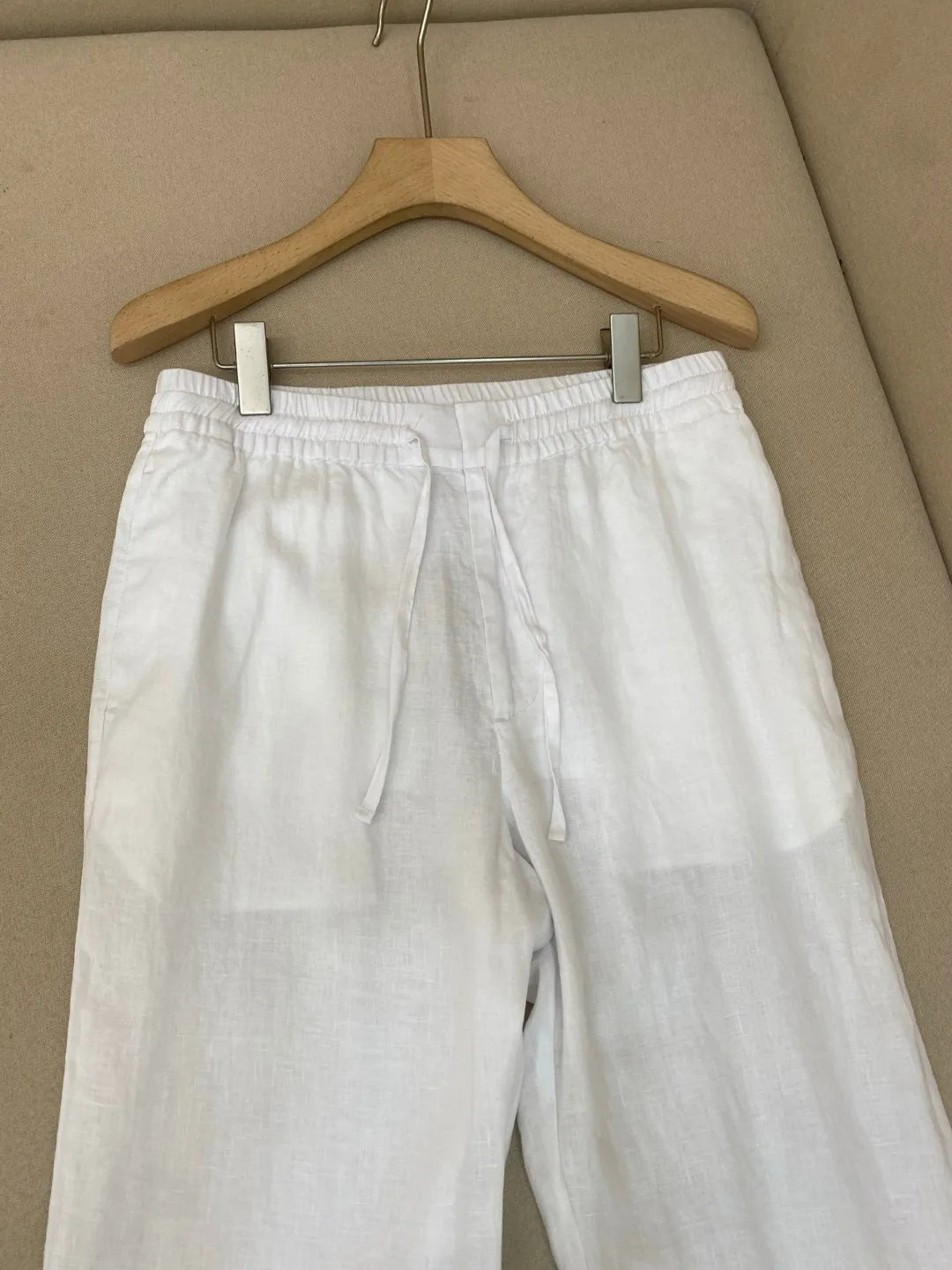 Italian old money style European and American luxury high version 25 summer linen elastic waist straight wide-leg casual pants