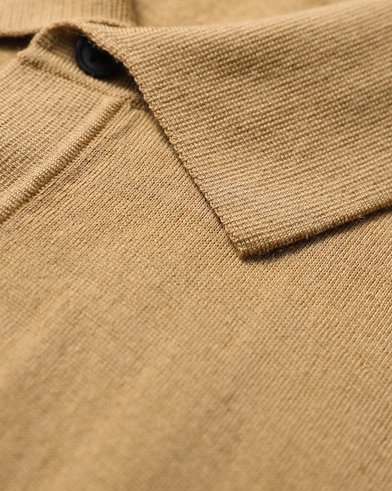Spring Fashion Business Casual Wool Knitted Sweater Solid Color Long Sleeve POLO Shirt