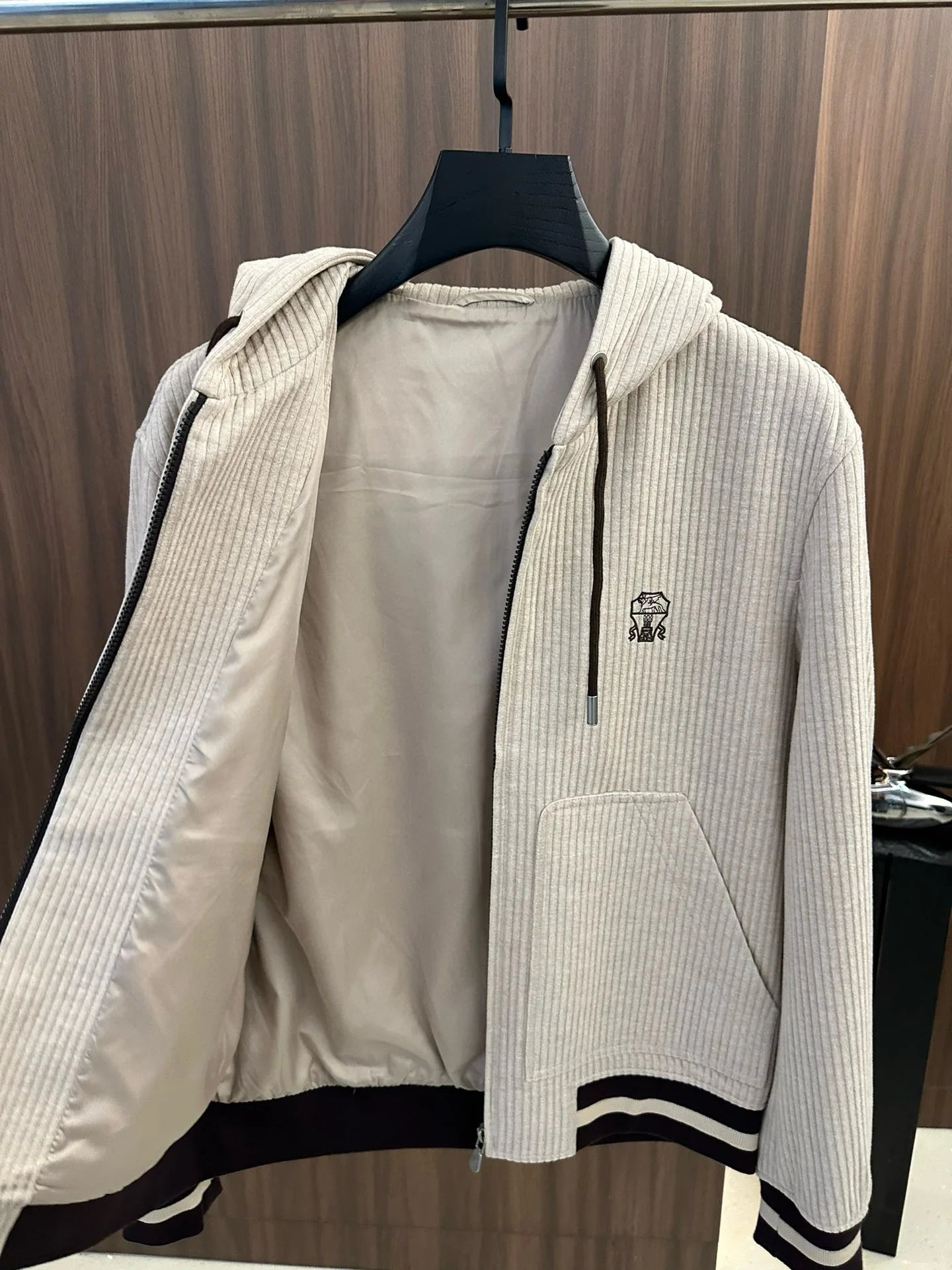 Italy BC old money style men's clothing 24 autumn and winter new wool stripe fashion business casual hooded jacket