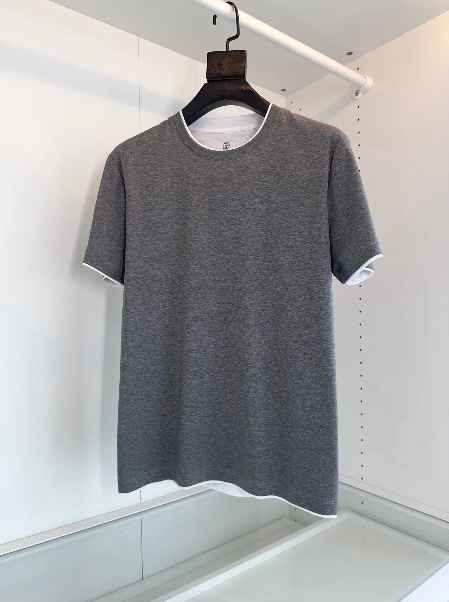 Italy BC men's clothing summer new crew neck bottoming shirt, fake two solid color old money style men's short-sleeved T-shirt