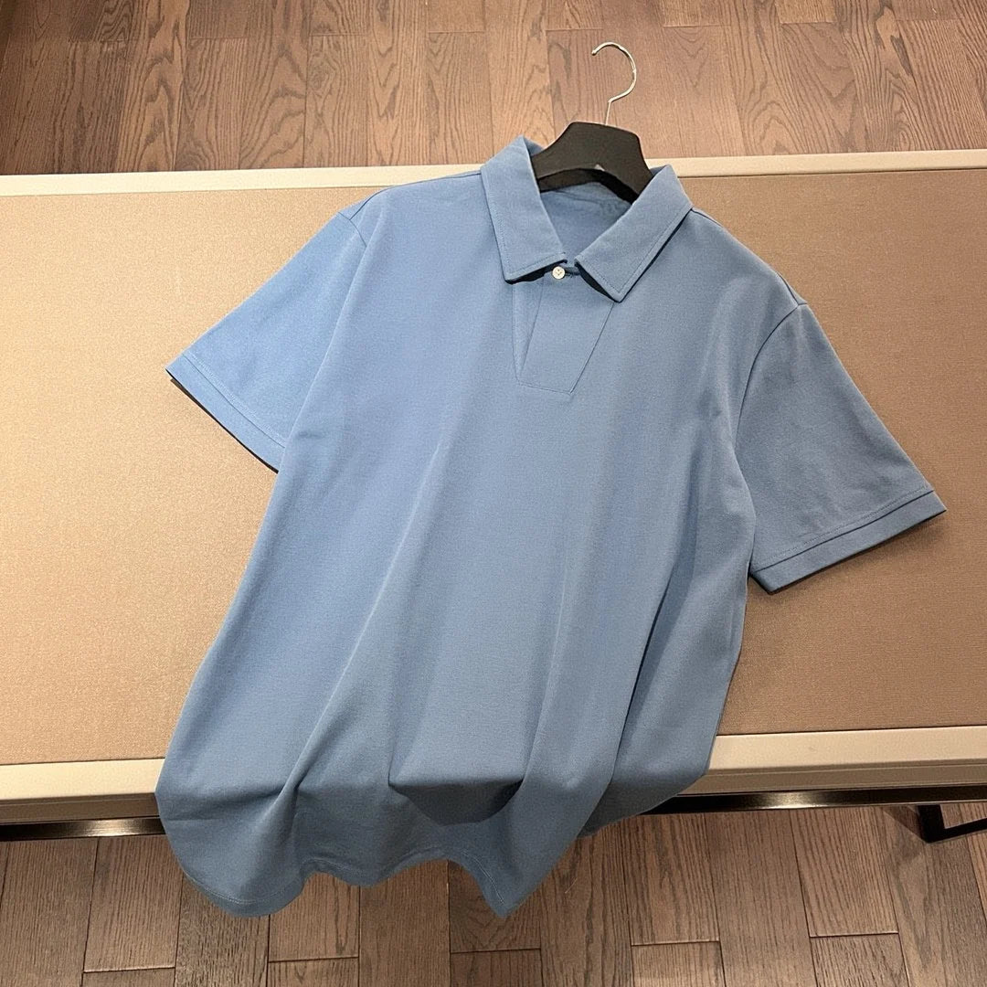 Italian European and American luxury old money style men's clothing summer business simple casual lapel short-sleeved polo shirt