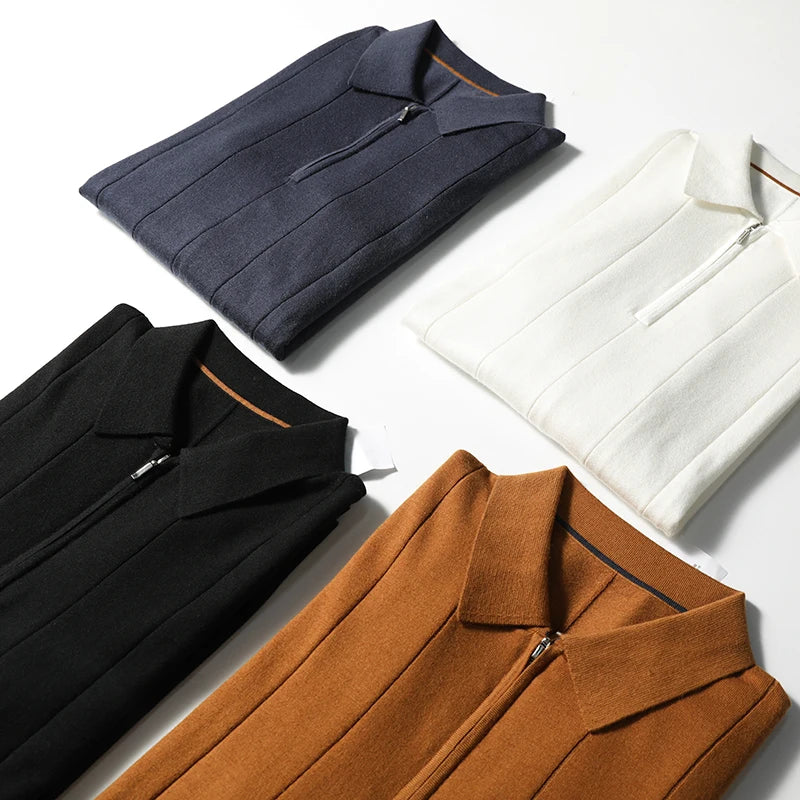 High quality, mulberry silk + cashmere autumn and winter fashion high-end knitted POLO shirt men's lapel sweater