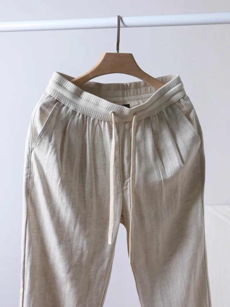 Italian LP old money style simple summer Tencel linen straight tube drawstring elastic waist casual pants