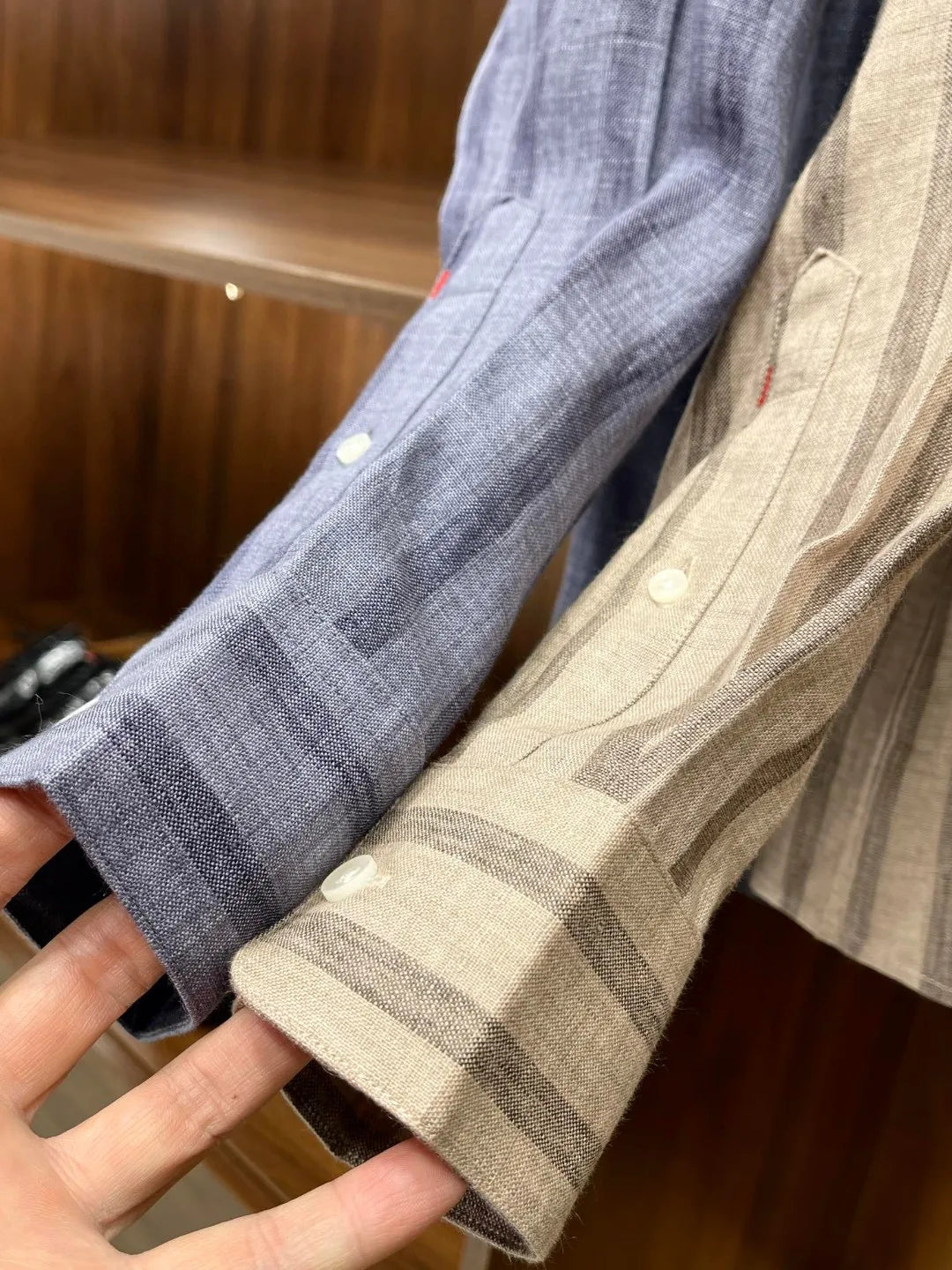 Kiton spring and summer new 100% linen striped simple casual men's long-sleeved shirt