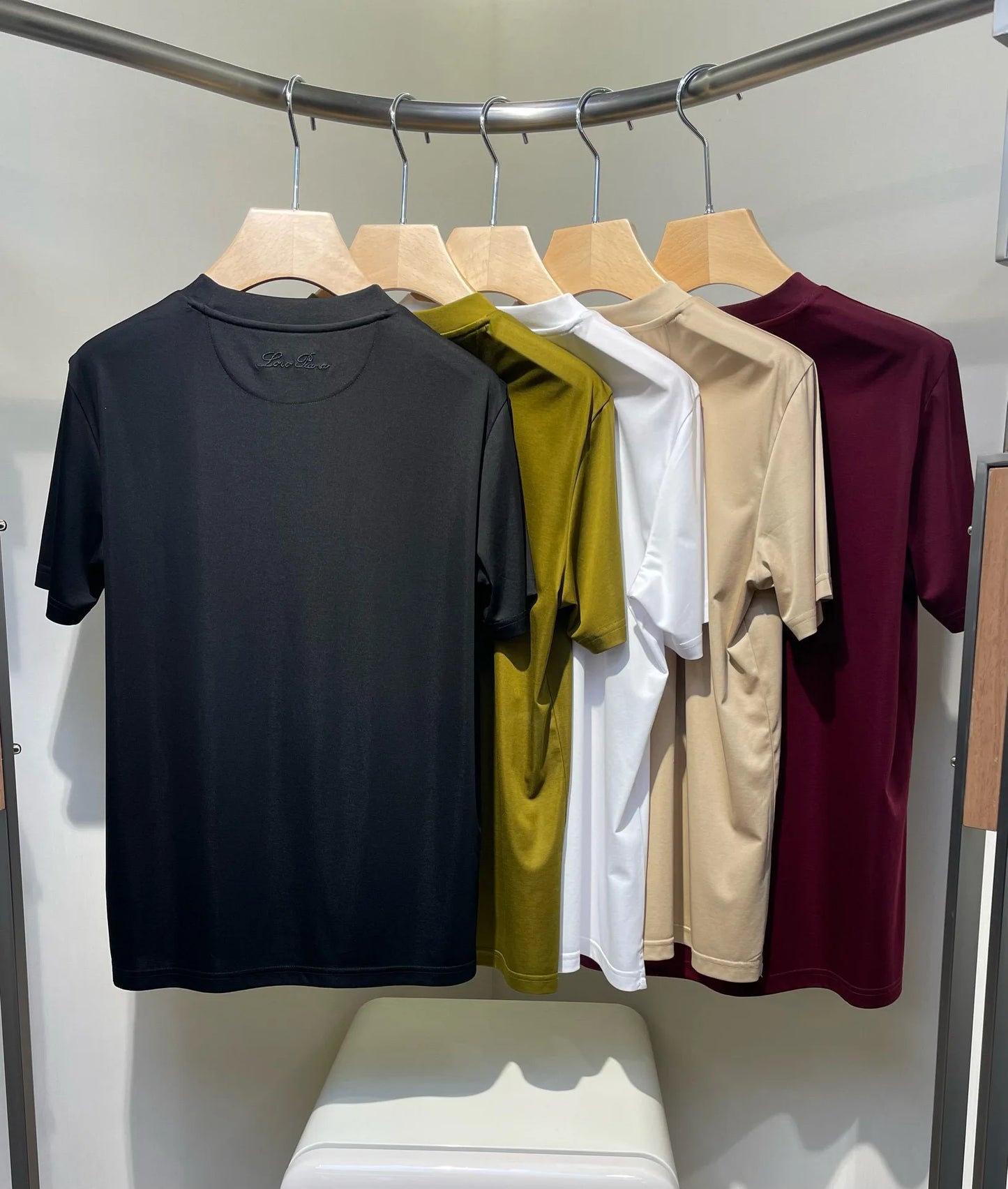 Italian LP Men's Clothing 25 Summer New Acetate Silk Cotton Breathable Solid Color Fashion Casual Short Sleeve T-Shirt