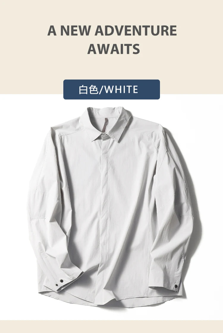 2025 summer new men's business and leisure outdoor quick-drying breathable high-elastic shirt light and thin long-sleeved shirt