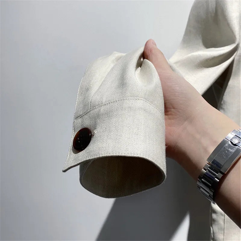 Classic old money style, high-end skin-friendly texture, breathable lapel linen tooling jacket
