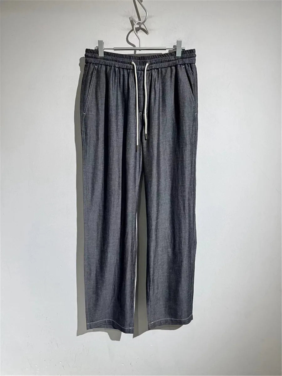 Drape and breathable 25 spring new elastic elastic waist loose Tencel linen straight casual pants