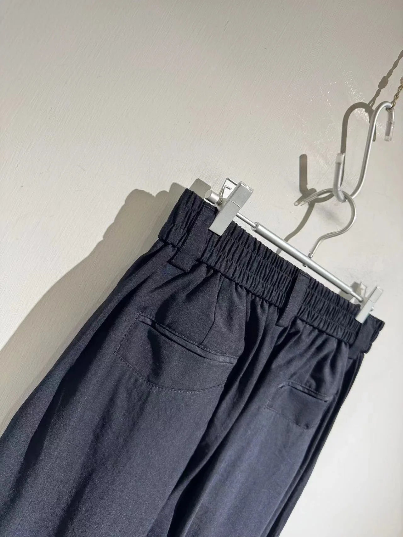 Elastic elastic waist summer tencel linen loose straight scimitar casual trousers