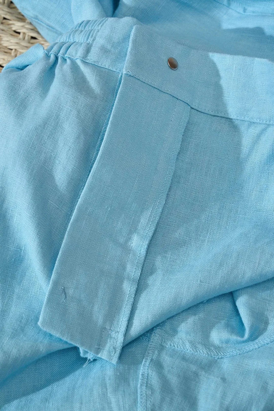Italian Kiton vintage style summer linen elastic waist straight leg casual pants