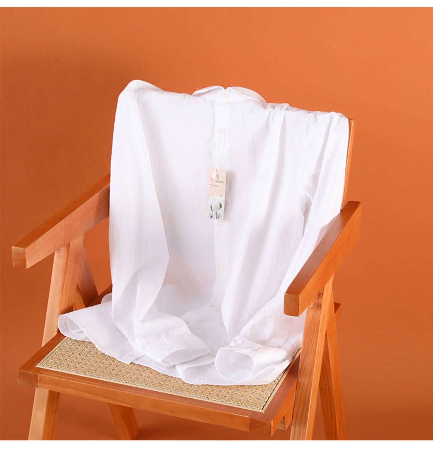 2025 spring and summer new men's high-end white light luxury temperament seersucker cotton long-sleeved shirt 1035