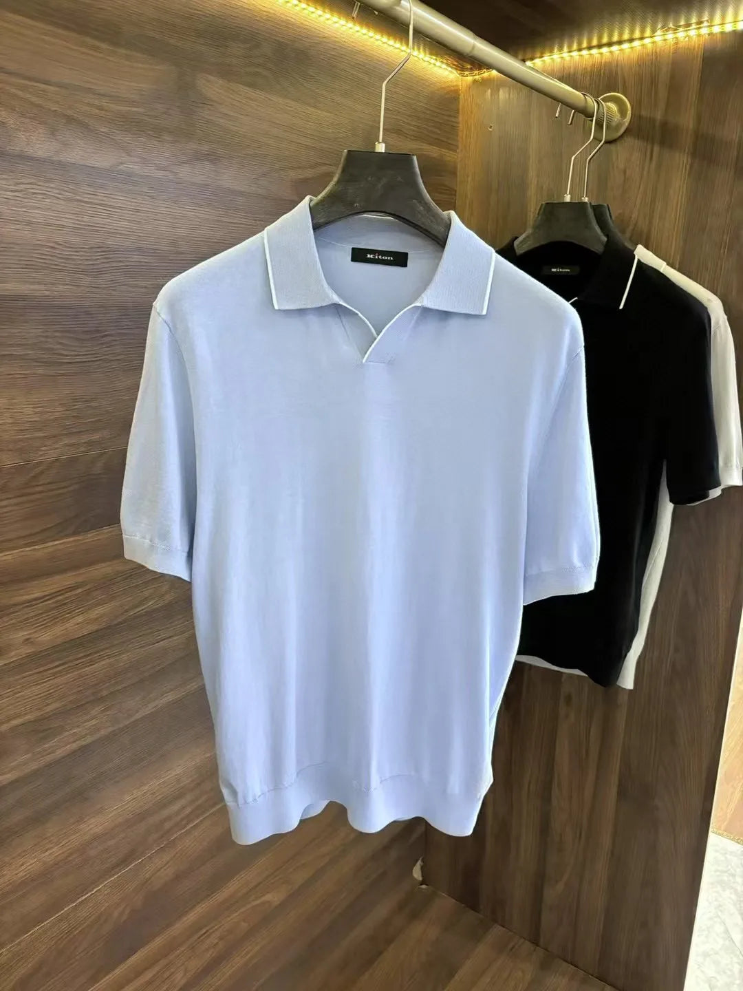 Italian kiton light luxury summer silk blended cotton spinning knitted Haiou collar short-sleeved polo shirt