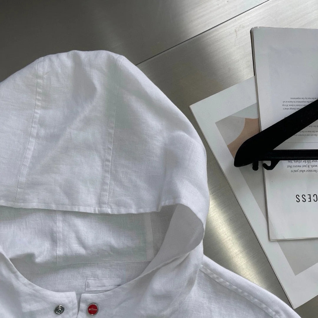 Italian Kiton Old Money Wind Summer High Version Pure Linen Windproof Sunscreen Casual Hooded Shirt Thin Jacket Men and Women