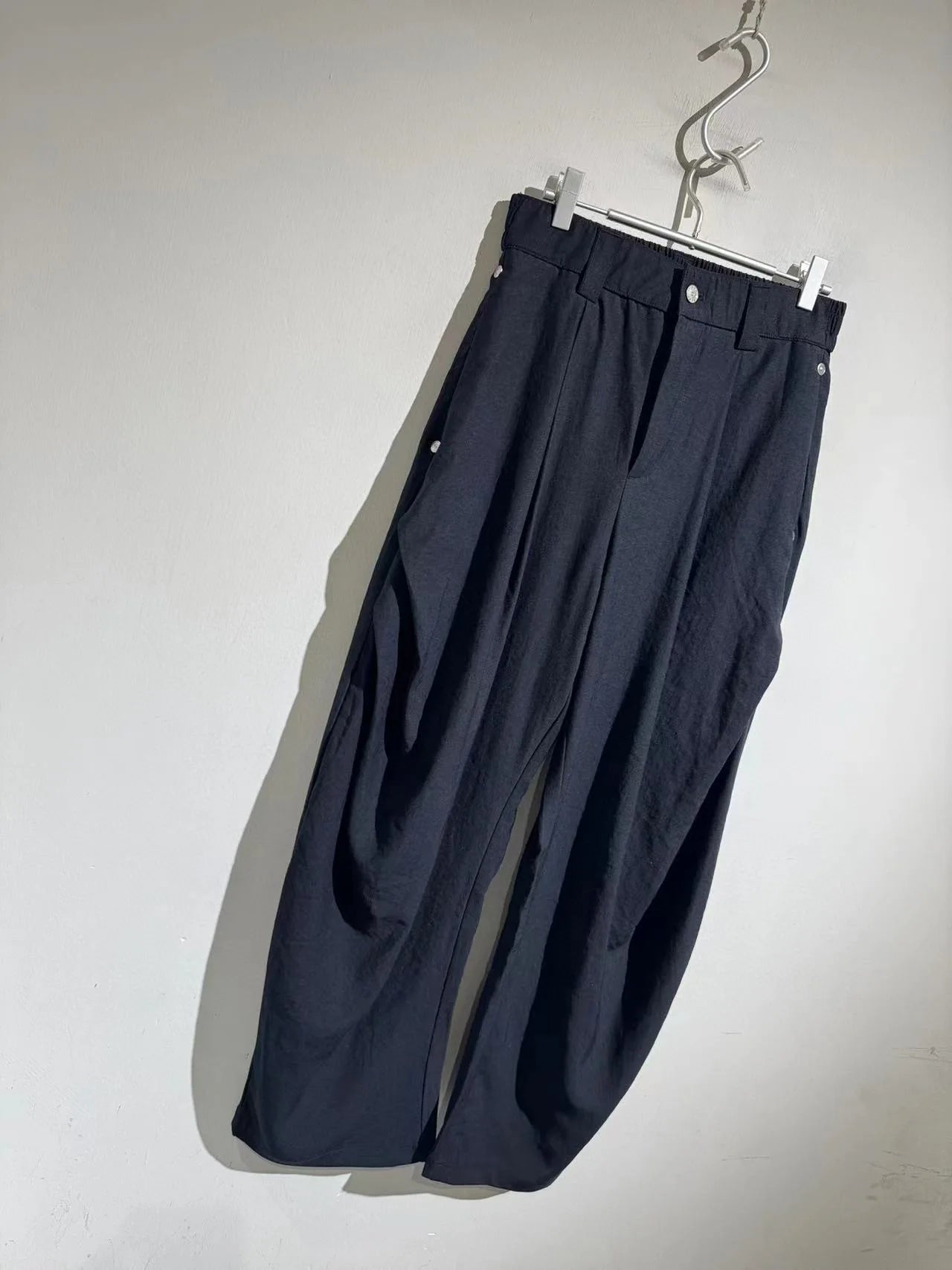 Elastic elastic waist summer tencel linen loose straight scimitar casual trousers