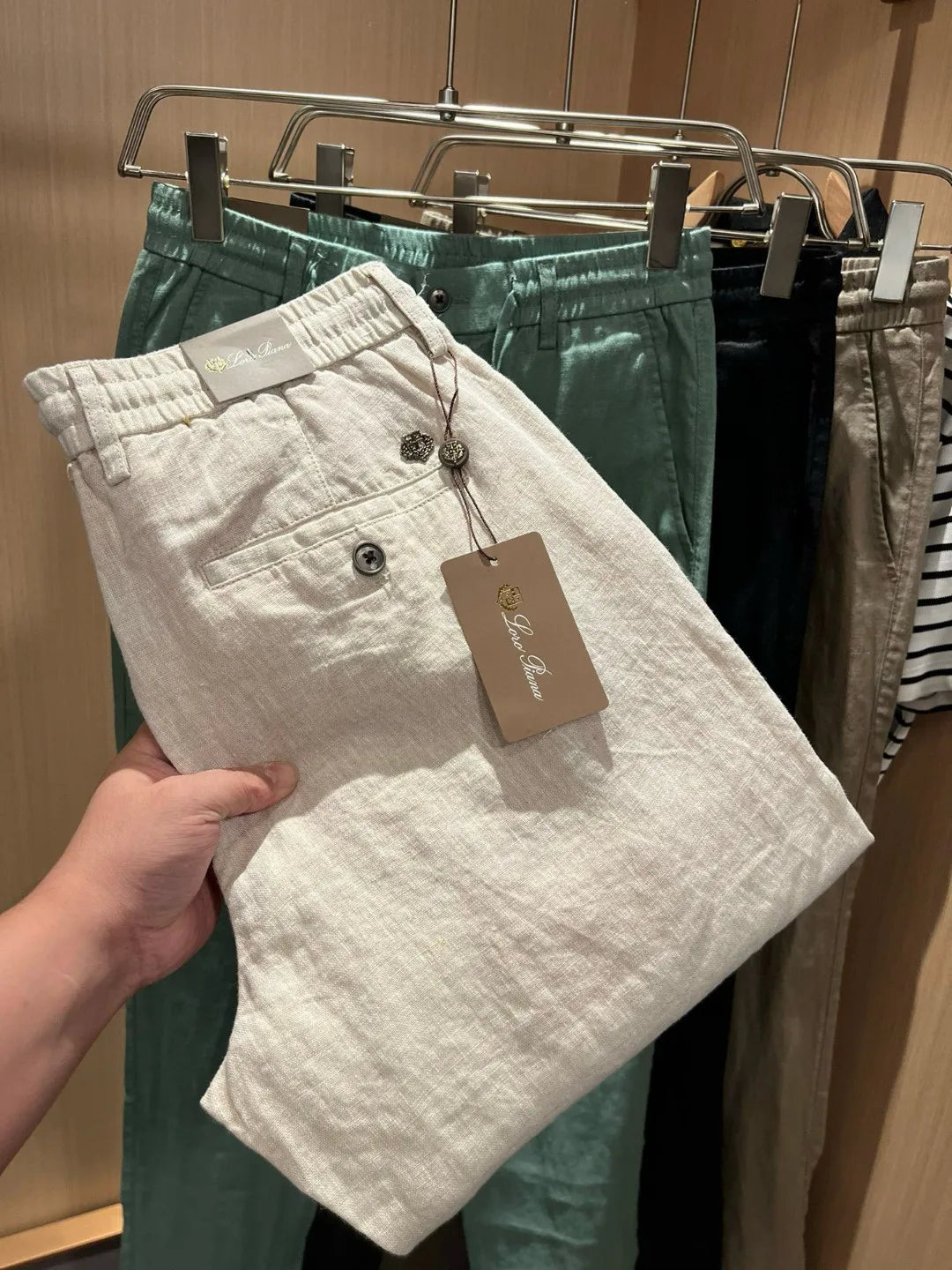European and American light luxury LP men's summer pure linen elastic waist tether small straight casual pants