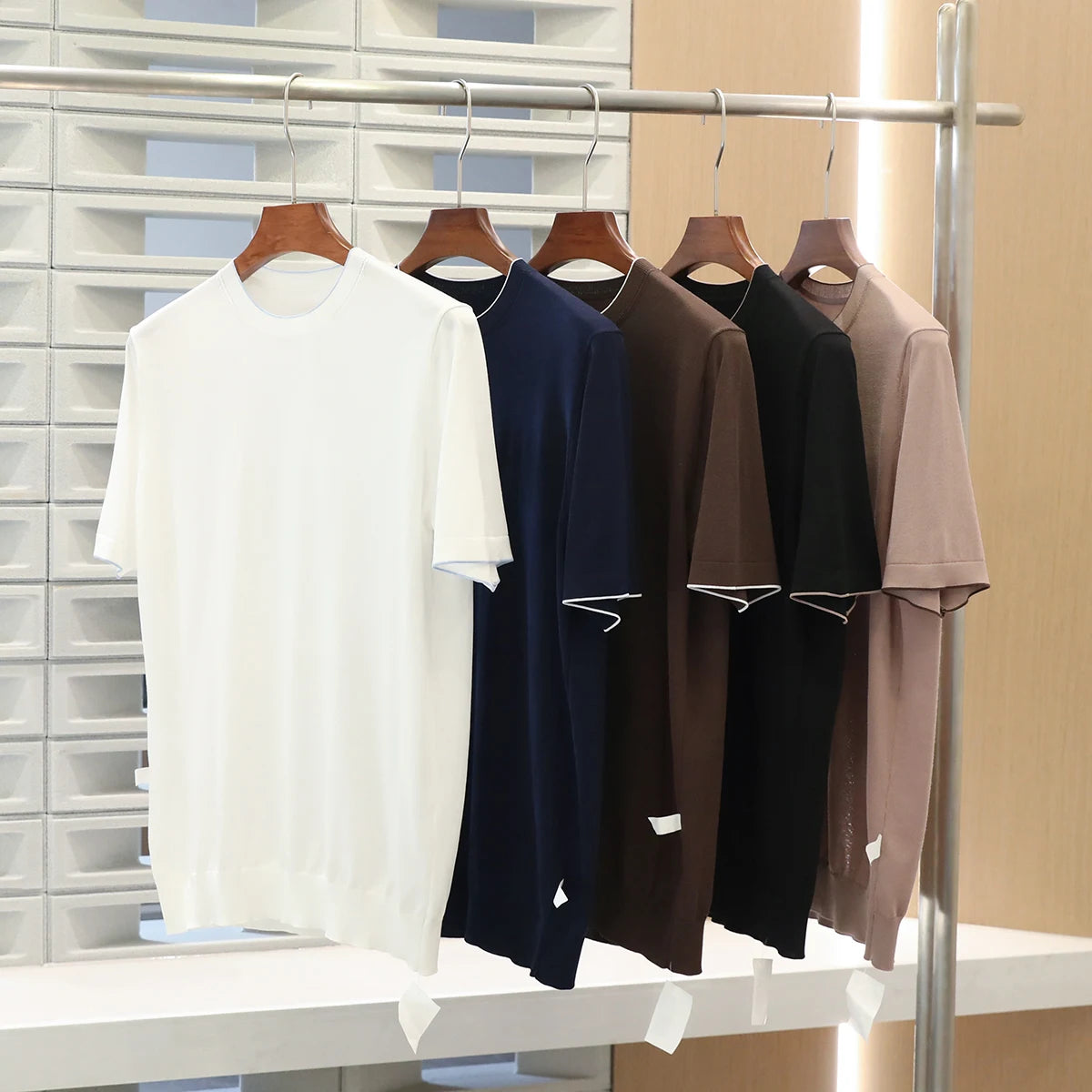 2025 summer new men's urban commuting solid color Tencel mulberry silk blended cool knitted short-sleeved T-shirt