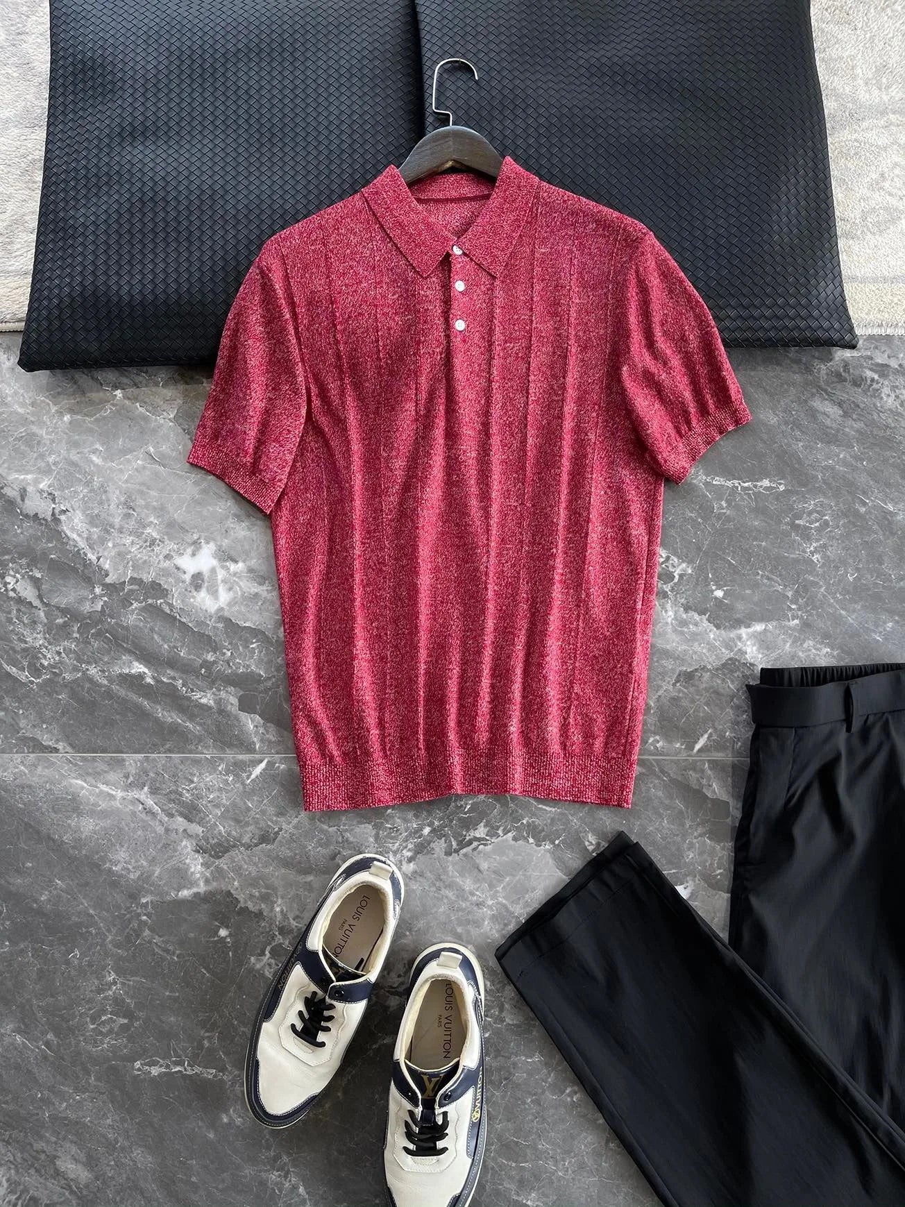 Low key and high texture, Lyocell wool blended LP knitted sweater casual lapel short-sleeved T-shirt polo shirt