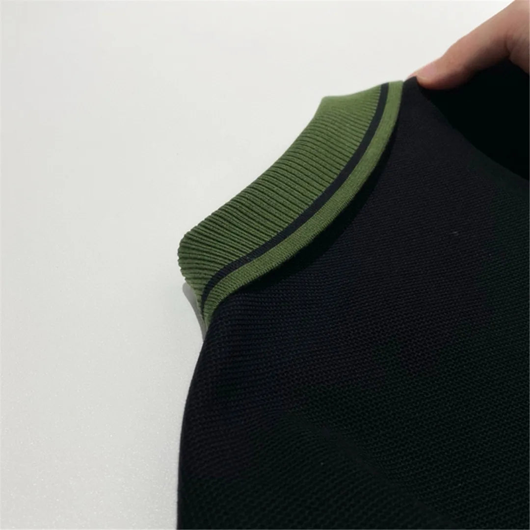 Contrast Color Design Business Casual 100% Cotton High Texture Lapel Short Sleeve T-Shirt Polo Shirt