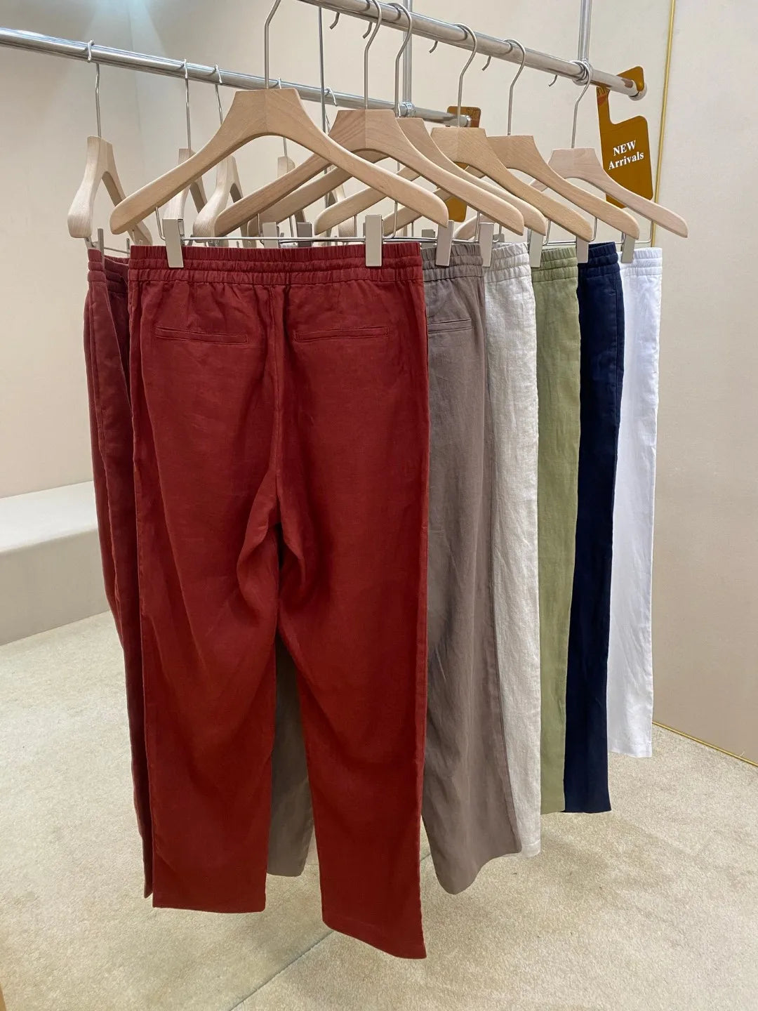 Italian old money style European and American luxury high version 25 summer linen elastic waist straight wide-leg casual pants