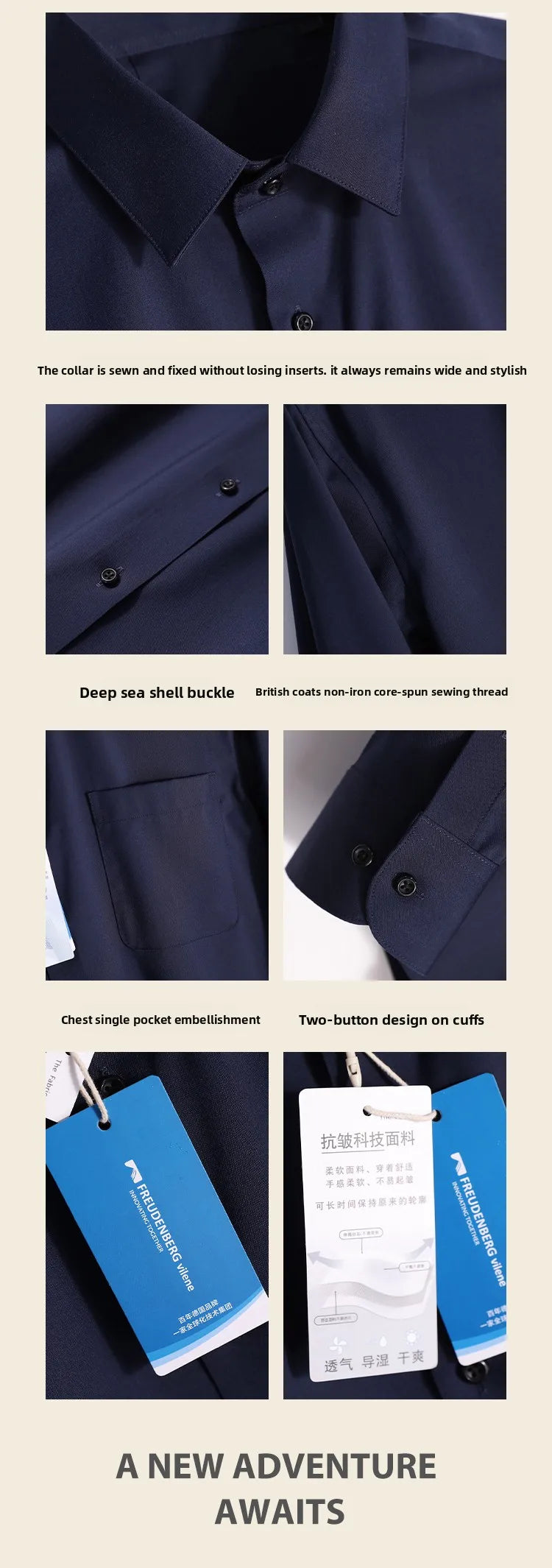 Italian luxury, spring new men's light business drape anti-wrinkle elastic long-sleeved shirt bottoming top
