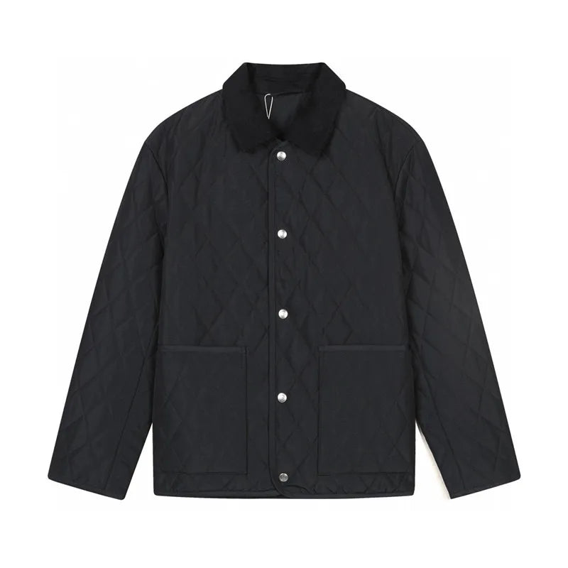 Classic LP Premium Textured Cashmere Woolen Lapel Rhombus Quilted Car Line Warm Camel Velvet Cotton Jacket