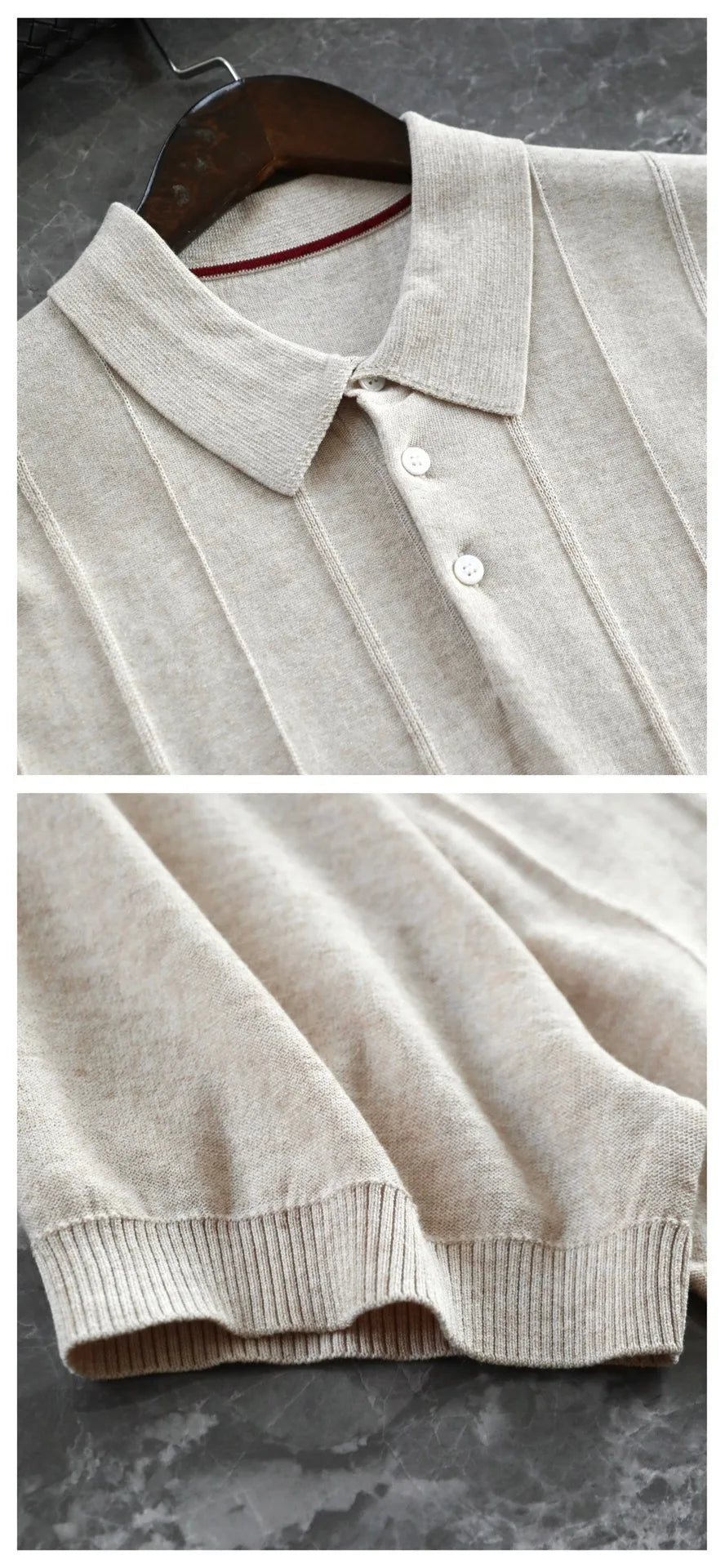 Low key and high texture, Lyocell wool blended LP knitted sweater casual lapel short-sleeved T-shirt polo shirt