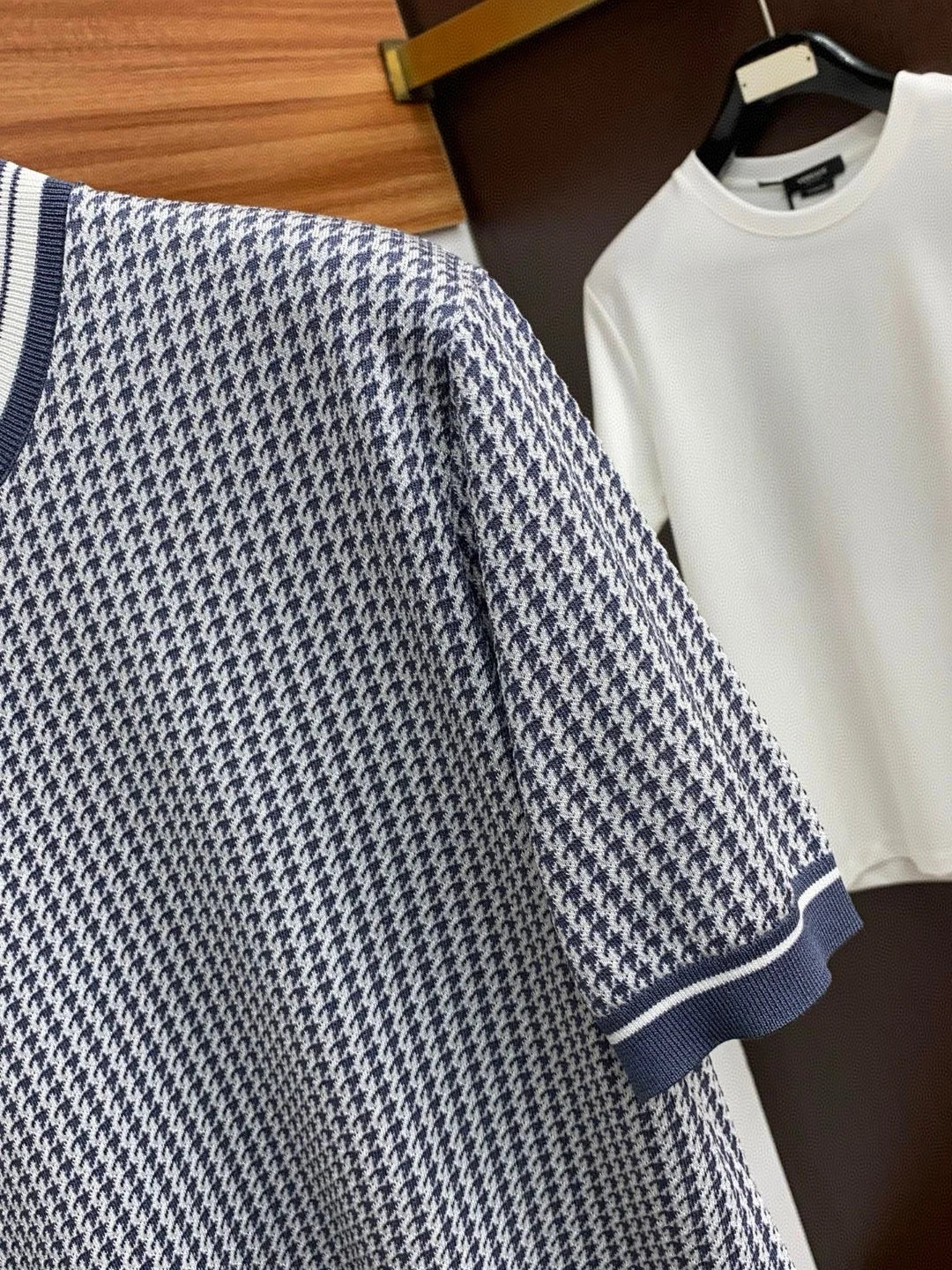 Italian LP Old Money Style 25 Spring/Summer Thousand Bird Pattern Knitted Cotton Blended Round Neck Casual Short Sleeve T-shirt