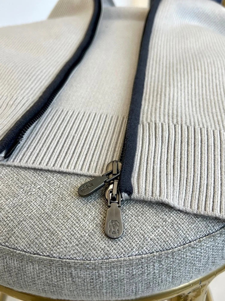Italy BC new cashmere fabric contrasting zipper stand up collar fashionable casual men's knitted jacket