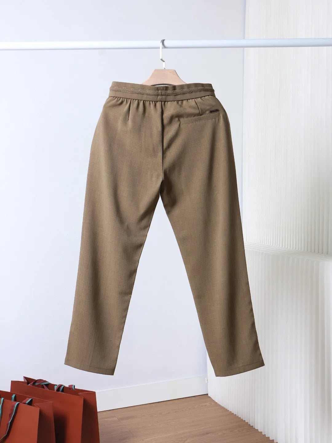 Italian LP European and American light luxury men's clothing, linen Tencel vertical elastic waist tether straight casual pants
