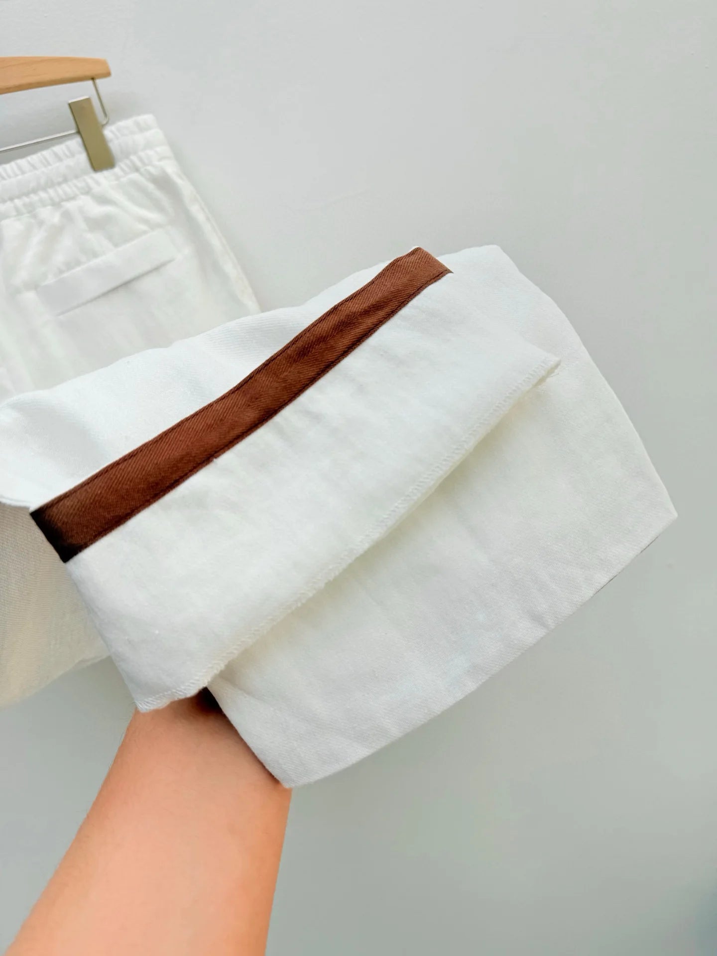 High quality, old money style 100% linen, elastic waist fashion loose straight linen casual trousers