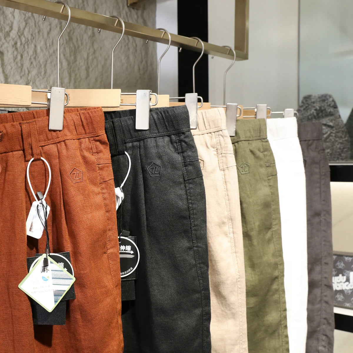 ZZ summer pure linen shorts men's breathable quick-drying easy-care five-point outdoor casual pants