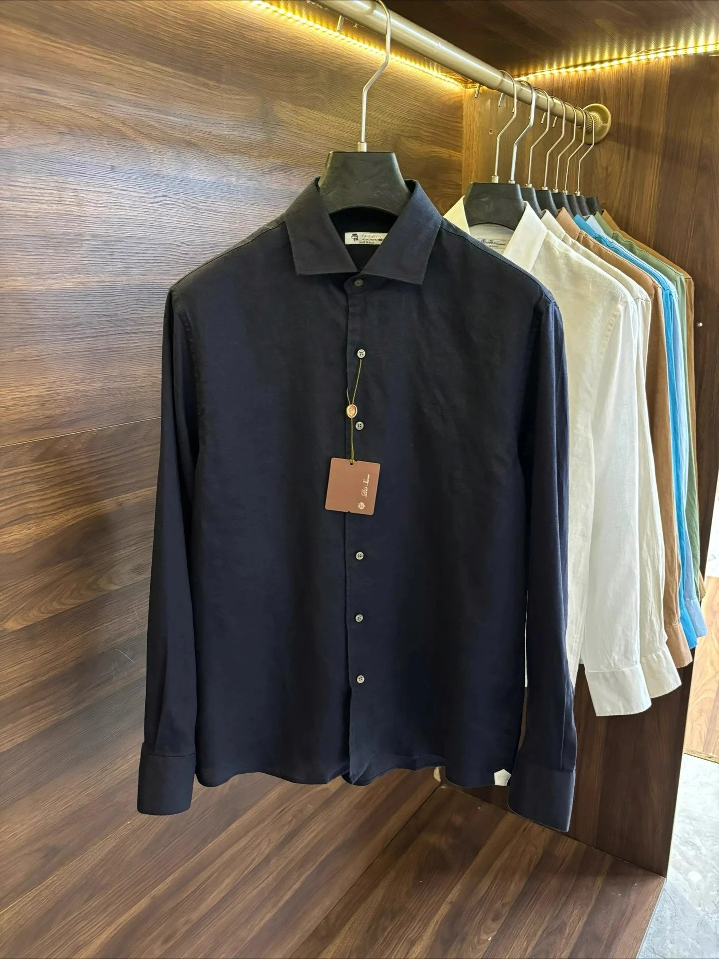 Italian LP old money style light luxury men's high version 100% linen business casual elegant long-sleeved shirt