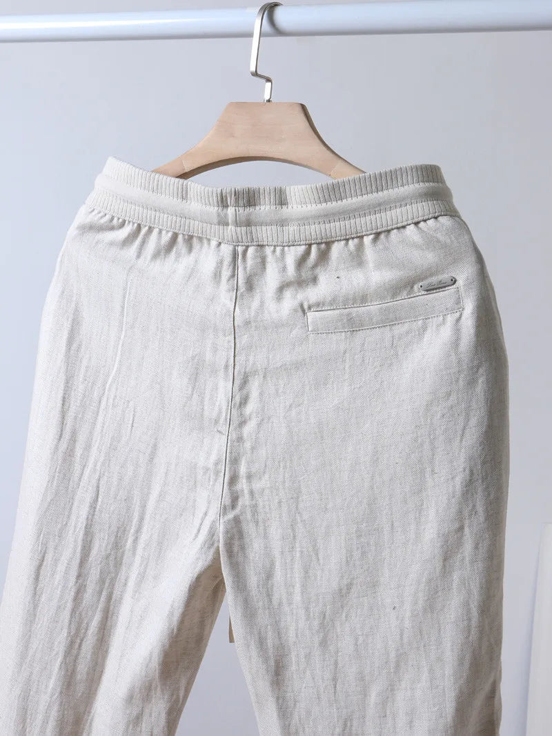 Italian LP old money style simple summer Tencel linen straight tube drawstring elastic waist casual pants