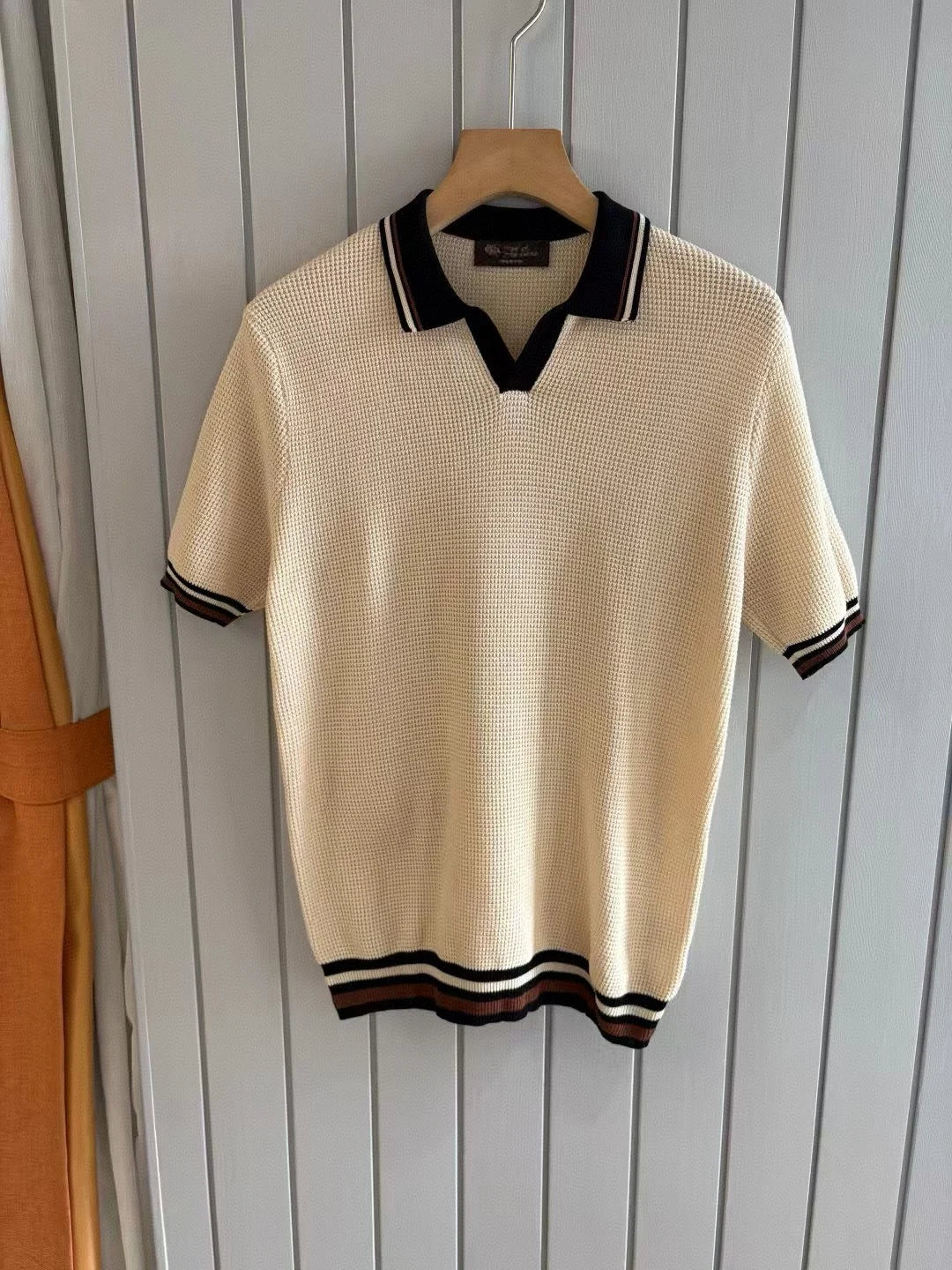 Italian style old money style light luxury 25 summer goat velvet mulberry silk sea collar short sleeved casual polo shirt