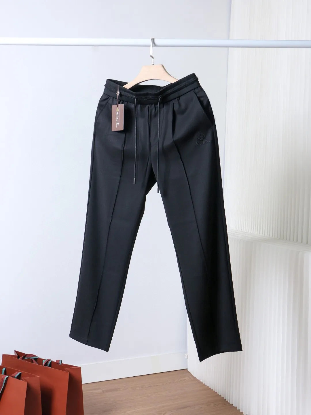 Italian LP European and American light luxury men's clothing, linen Tencel vertical elastic waist tether straight casual pants