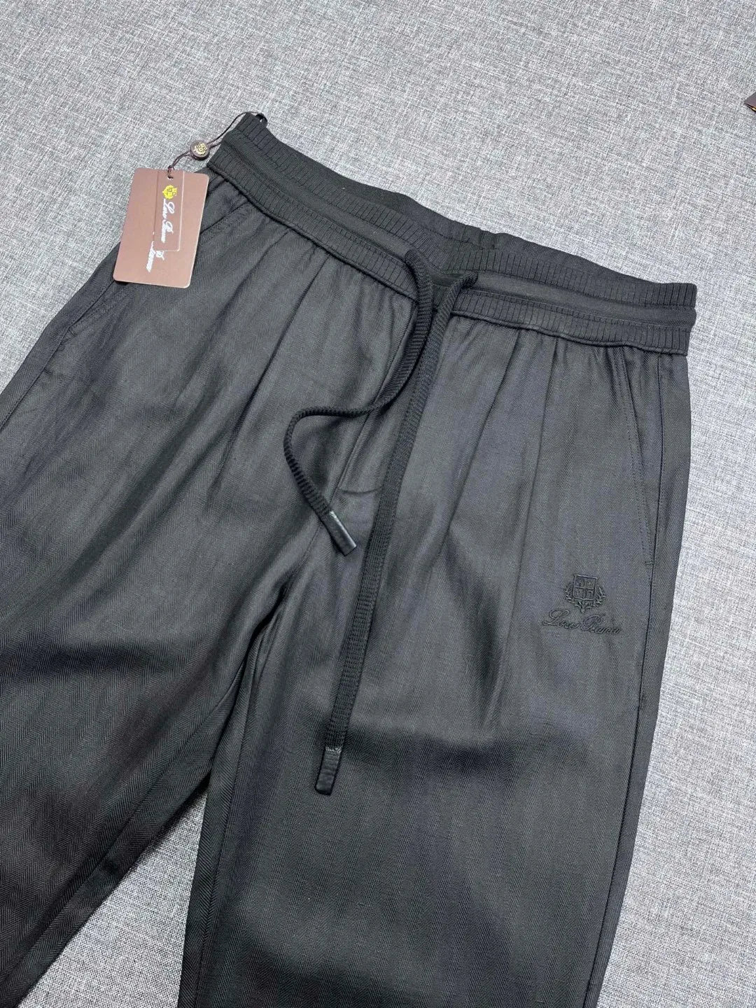 Italian old money style European and American light luxury linen Tencel elastic waist tether straight casual pants