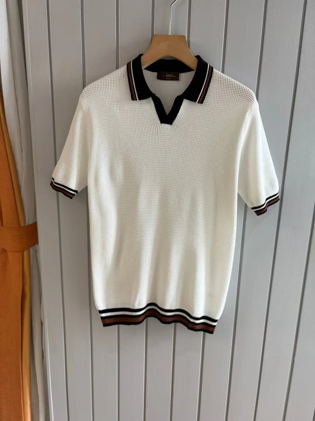 Italian style old money style light luxury 25 summer goat velvet mulberry silk sea collar short sleeved casual polo shirt