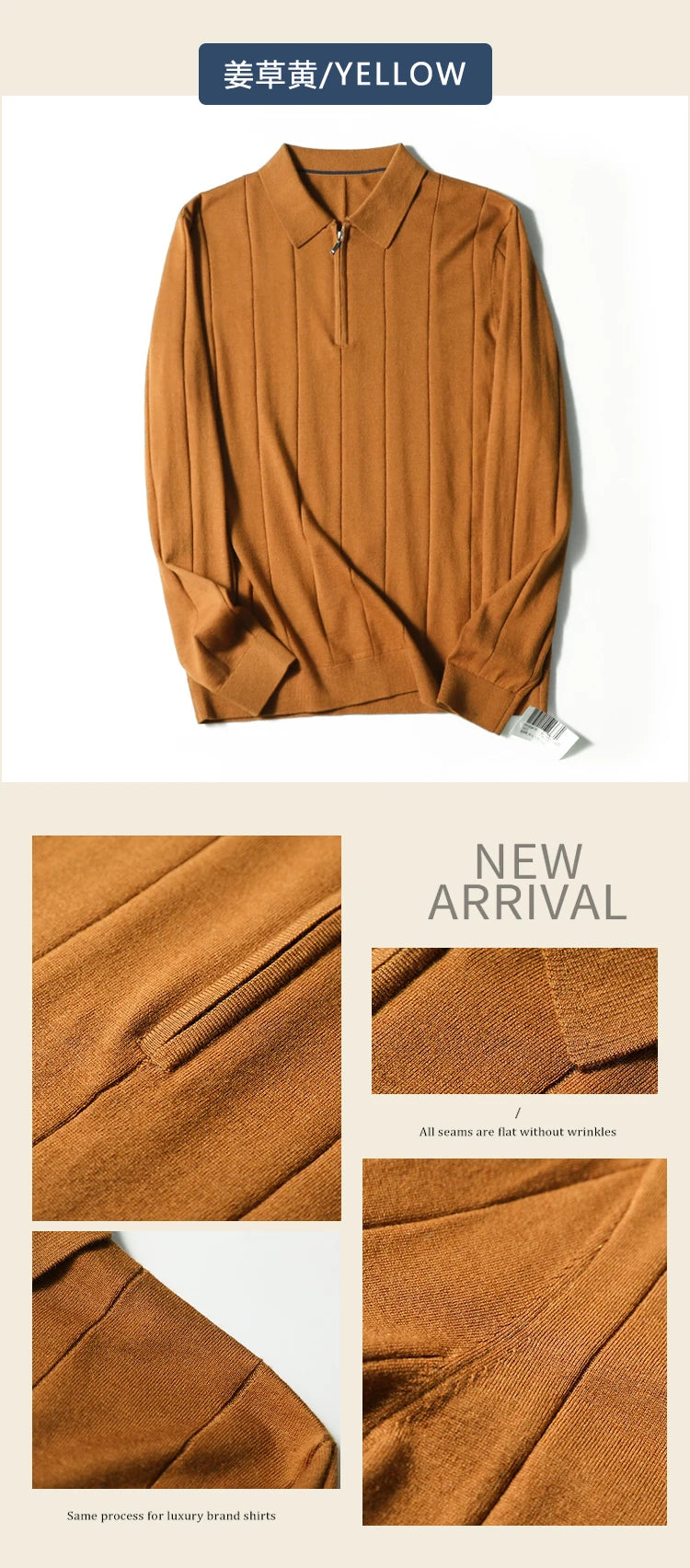 High quality, mulberry silk + cashmere autumn and winter fashion high-end knitted POLO shirt men's lapel sweater