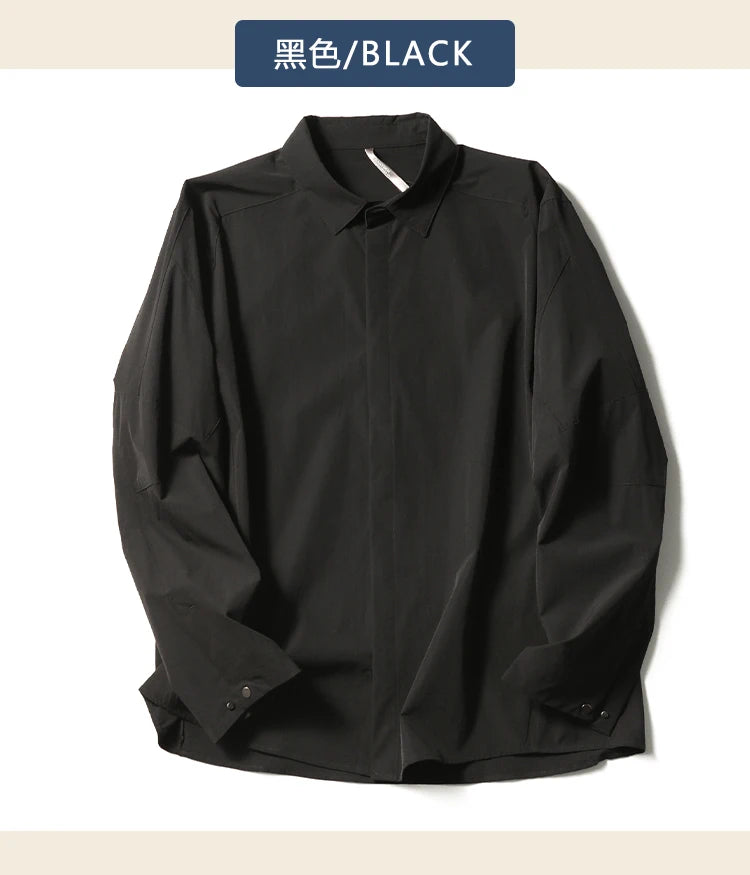 2025 summer new men's business and leisure outdoor quick-drying breathable high-elastic shirt light and thin long-sleeved shirt