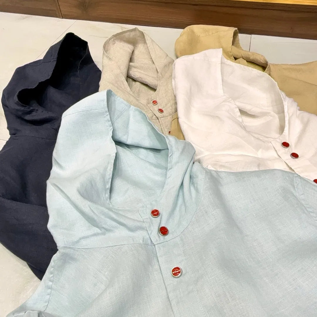 Italian Kiton Old Money Wind Summer High Version Pure Linen Windproof Sunscreen Casual Hooded Shirt Thin Jacket Men and Women
