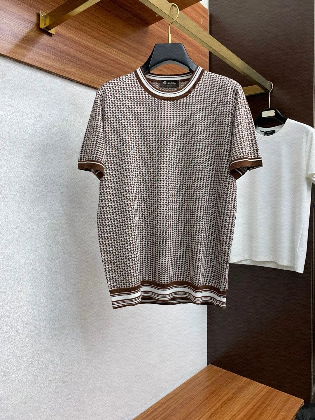 Italian LP Old Money Style 25 Spring/Summer Thousand Bird Pattern Knitted Cotton Blended Round Neck Casual Short Sleeve T-shirt
