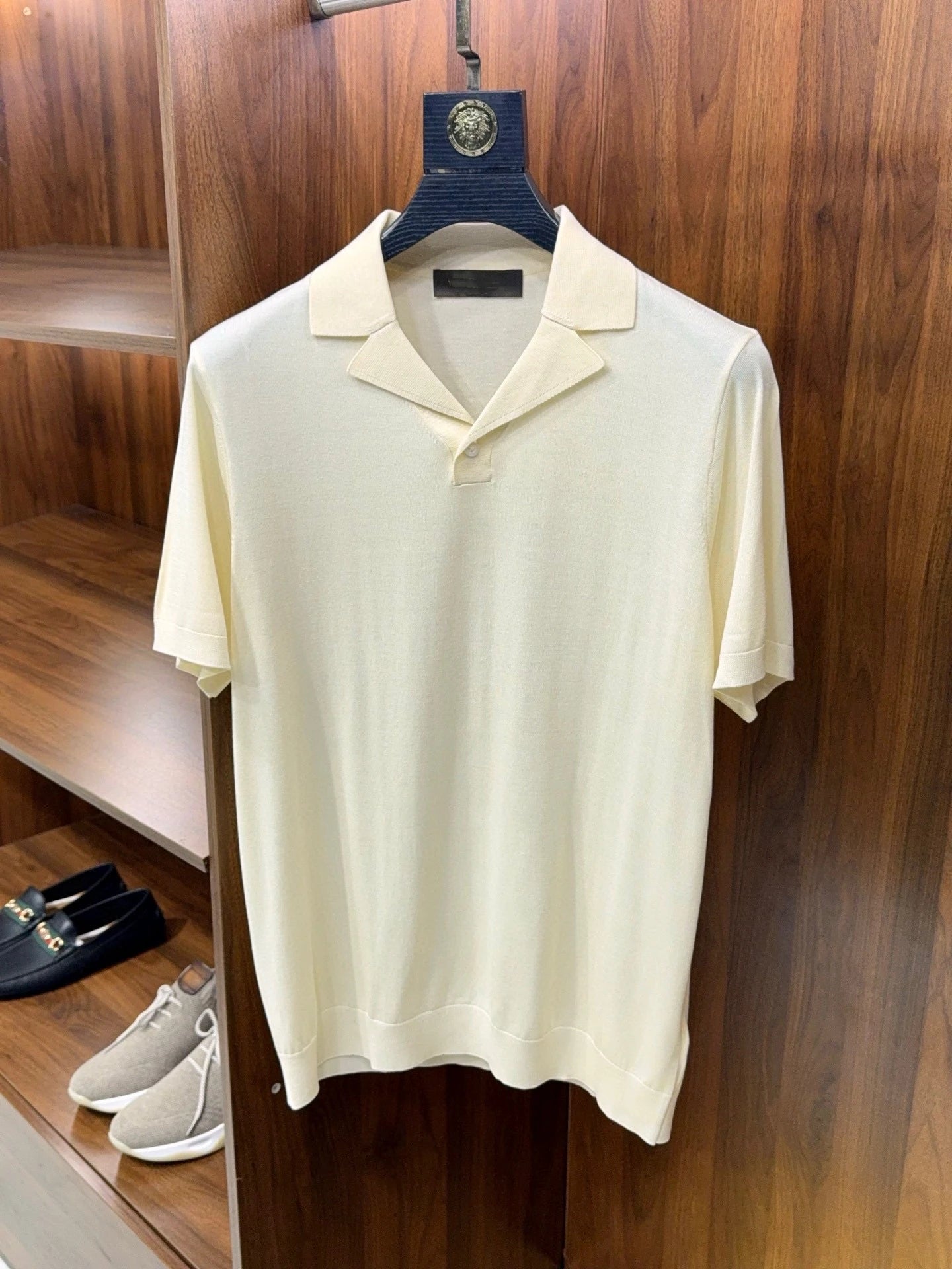 Cuban collar design, mulberry silk cotton blend, classic lapel business casual short-sleeved polo shirt
