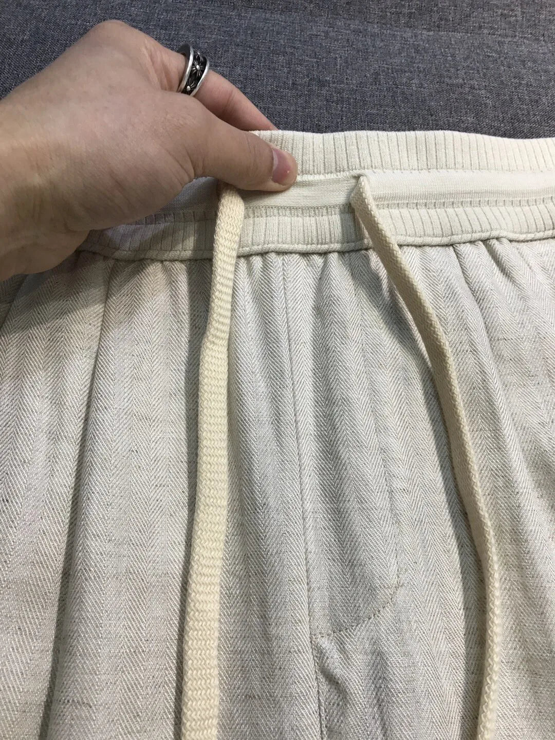 Italian LP European and American light luxury men's clothing linen Tencel elastic waist tether straight casual pants
