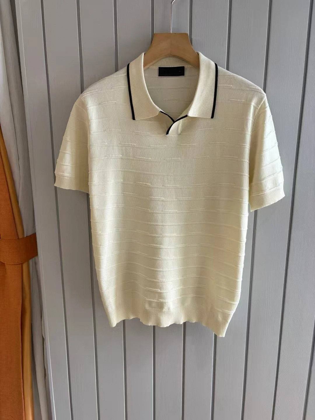 Italian style old money style light luxury summer goat velvet mulberry silk sea collar short sleeved business casual polo shirt
