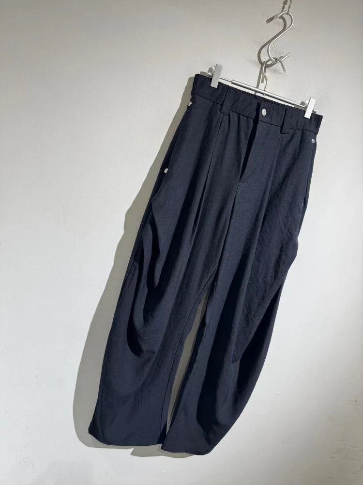 Elastic elastic waist summer tencel linen loose straight scimitar casual trousers