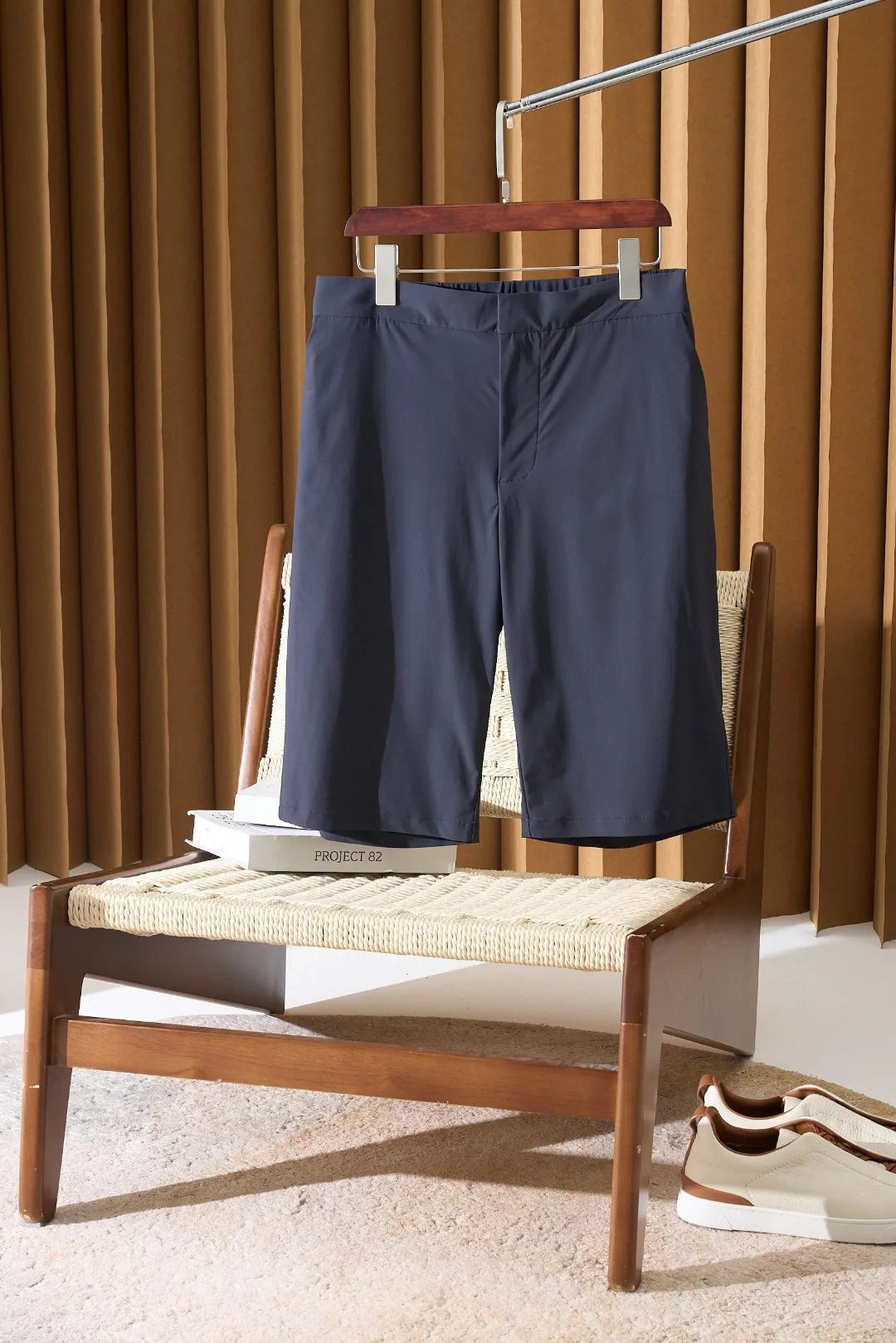 Italian style vintage style summer high waisted five quarter straight leg business casual shorts, quick drying trousers